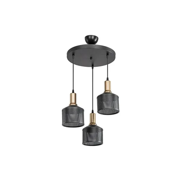GLOBOSTAR® RADIANT 201-0097 Vintage Κρεμαστό Φωτιστικό Οροφής με Ντουί 3 x E27 AC 220-240V IP20 - Μαύρο & Χρυσό - Μ38 x Π38 x Υ50cm
