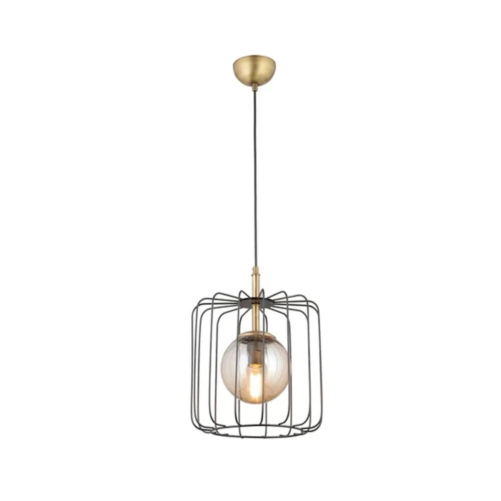 GLOBOSTAR® FLAMIA 201-0099 Vintage Κρεμαστό Φωτιστικό Οροφής με Ντουί 1 x E27 AC 220-240V IP20 - Μαύρο & Μελί - Μ31 x Π31 x Υ29cm