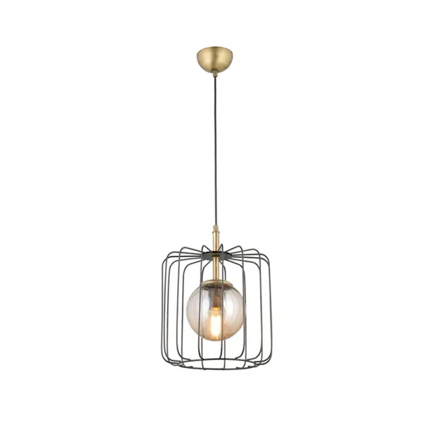 GLOBOSTAR® FLAMIA 201-0099 Vintage Κρεμαστό Φωτιστικό Οροφής με Ντουί 1 x E27 AC 220-240V IP20 - Μαύρο & Μελί - Μ31 x Π31 x Υ29cm