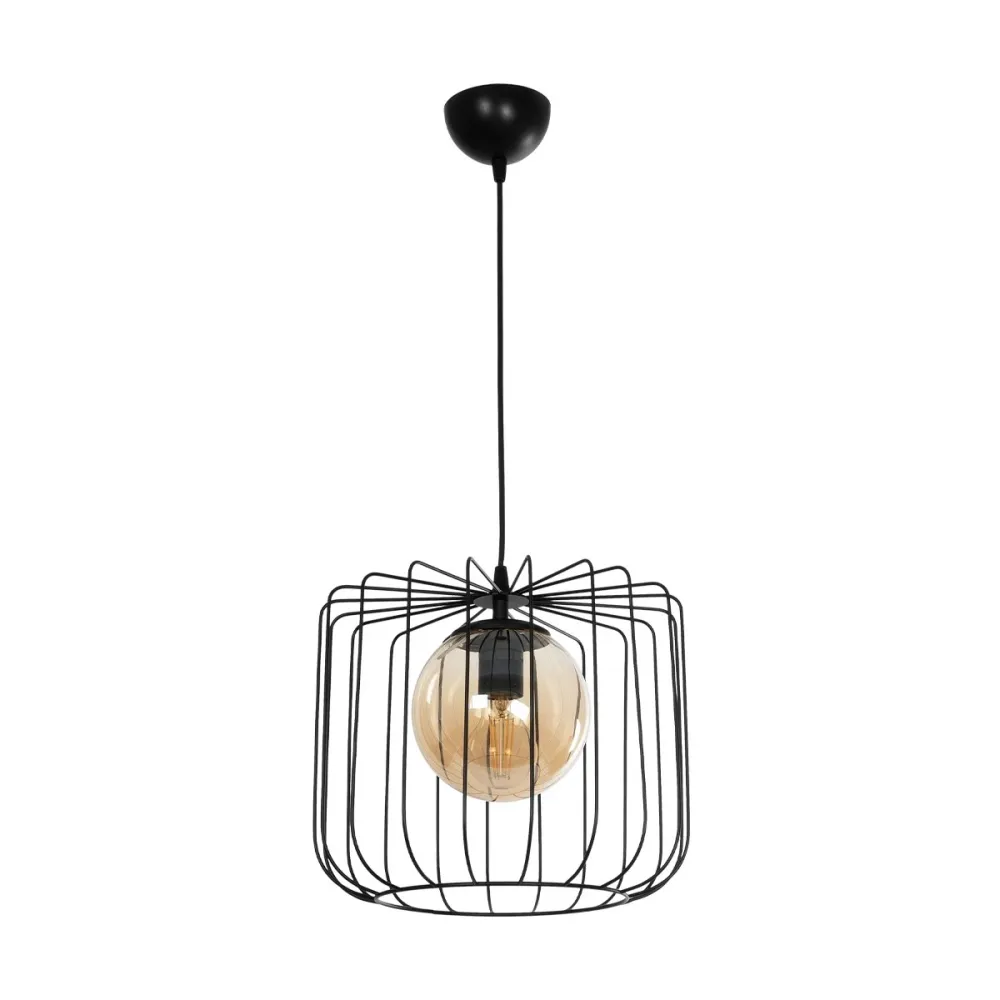 GLOBOSTAR® FLAMIA 201-0099 Vintage Κρεμαστό Φωτιστικό Οροφής με Ντουί 1 x E27 AC 220-240V IP20 - Μαύρο & Μελί - Μ31 x Π31 x Υ29cm
