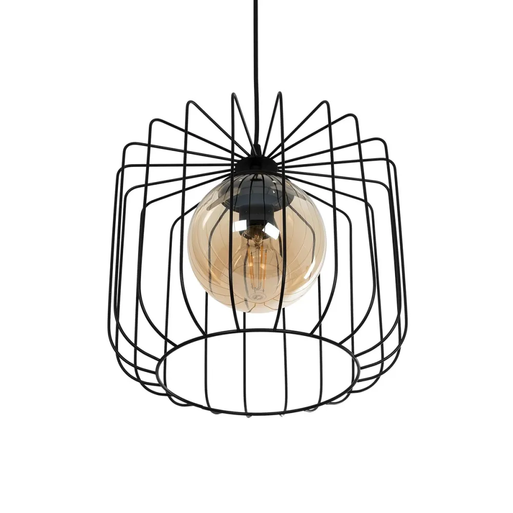 GLOBOSTAR® FLAMIA 201-0099 Vintage Κρεμαστό Φωτιστικό Οροφής με Ντουί 1 x E27 AC 220-240V IP20 - Μαύρο & Μελί - Μ31 x Π31 x Υ29cm
