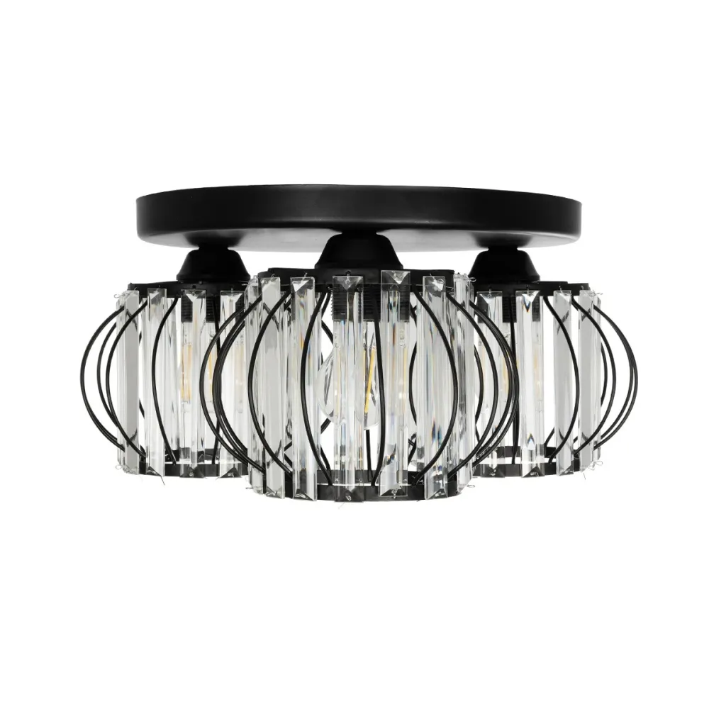 GLOBOSTAR® ILLUME 201-0100 Vintage Φωτιστικό Οροφής με Ντουί 3 x E27 AC 220-240V IP20 - Μαύρο & Διάφανο - Μ50 x Π50 x Υ19cm
