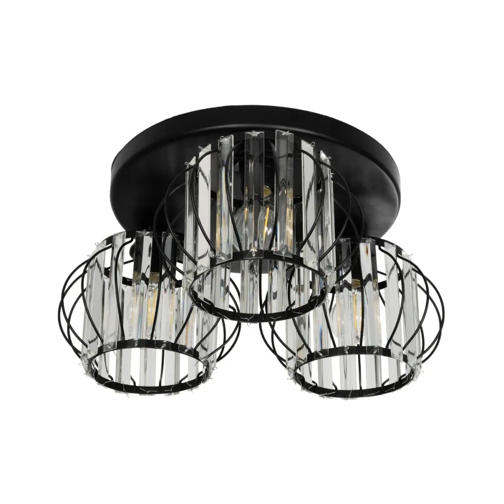 GLOBOSTAR® ILLUME 201-0100 Vintage Φωτιστικό Οροφής με Ντουί 3 x E27 AC 220-240V IP20 - Μαύρο & Διάφανο - Μ50 x Π50 x Υ19cm