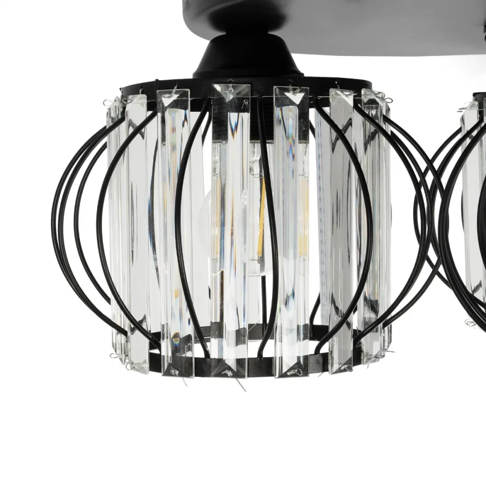 GLOBOSTAR® ILLUME 201-0100 Vintage Φωτιστικό Οροφής με Ντουί 3 x E27 AC 220-240V IP20 - Μαύρο & Διάφανο - Μ50 x Π50 x Υ19cm