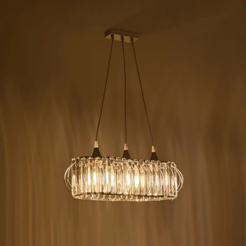 GLOBOSTAR® RAZIA 201-0101 Vintage Κρεμαστό Φωτιστικό Οροφής με Ντουί 3 x E27 AC 220-240V IP20 - Ασημί & Διάφανο - Μ60 x Π30 x Υ25cm