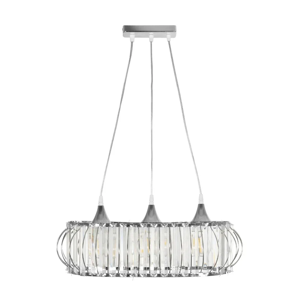 GLOBOSTAR® RAZIA 201-0101 Vintage Κρεμαστό Φωτιστικό Οροφής με Ντουί 3 x E27 AC 220-240V IP20 - Ασημί & Διάφανο - Μ60 x Π30 x Υ25cm