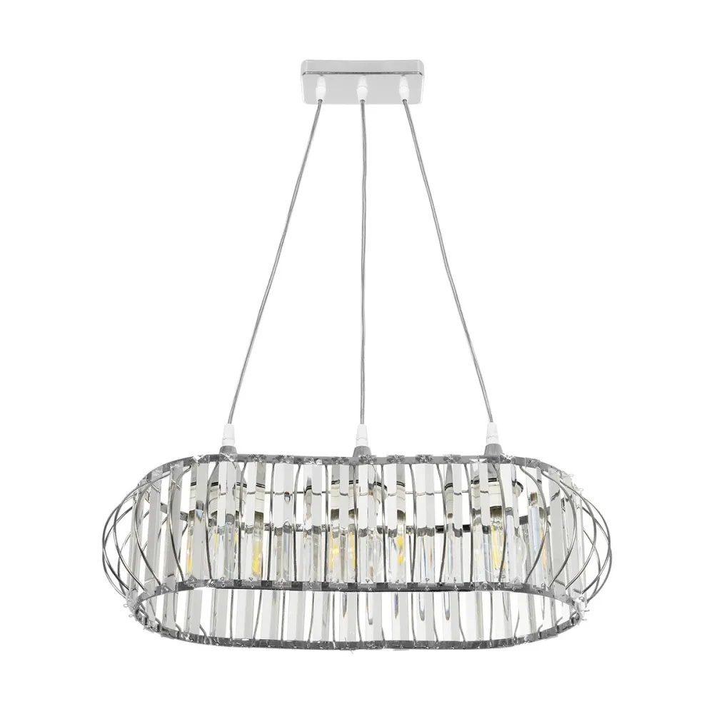 GLOBOSTAR® RAZIA 201-0101 Vintage Κρεμαστό Φωτιστικό Οροφής με Ντουί 3 x E27 AC 220-240V IP20 - Ασημί & Διάφανο - Μ60 x Π30 x Υ25cm