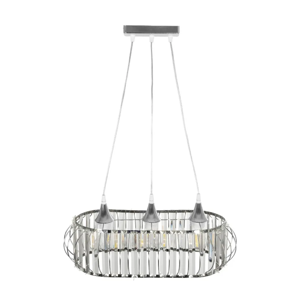 GLOBOSTAR® RAZIA 201-0101 Vintage Κρεμαστό Φωτιστικό Οροφής με Ντουί 3 x E27 AC 220-240V IP20 - Ασημί & Διάφανο - Μ60 x Π30 x Υ25cm