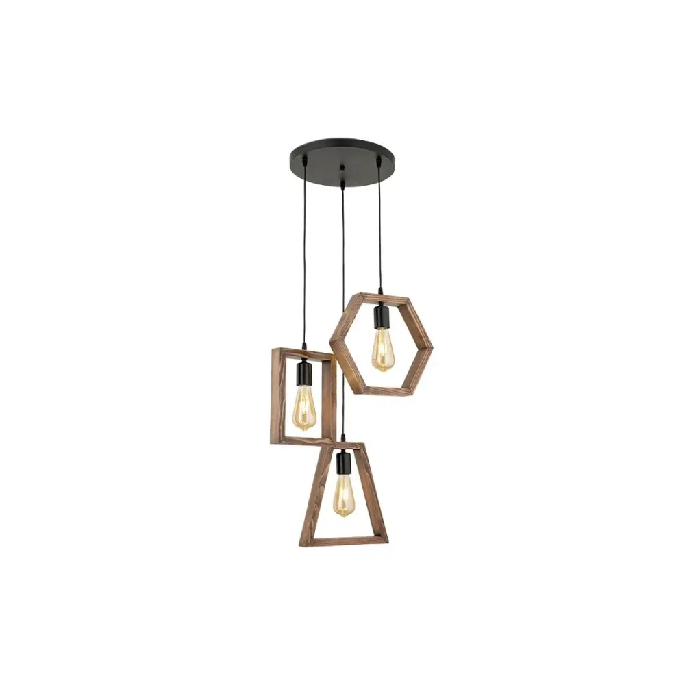 GLOBOSTAR® EMBER 201-0102 Vintage Κρεμαστό Φωτιστικό Οροφής με Ντουί 3 x E27 AC 220-240V IP20 - Καφέ & Μαύρο - Μ50 x Π50 x Υ70cm