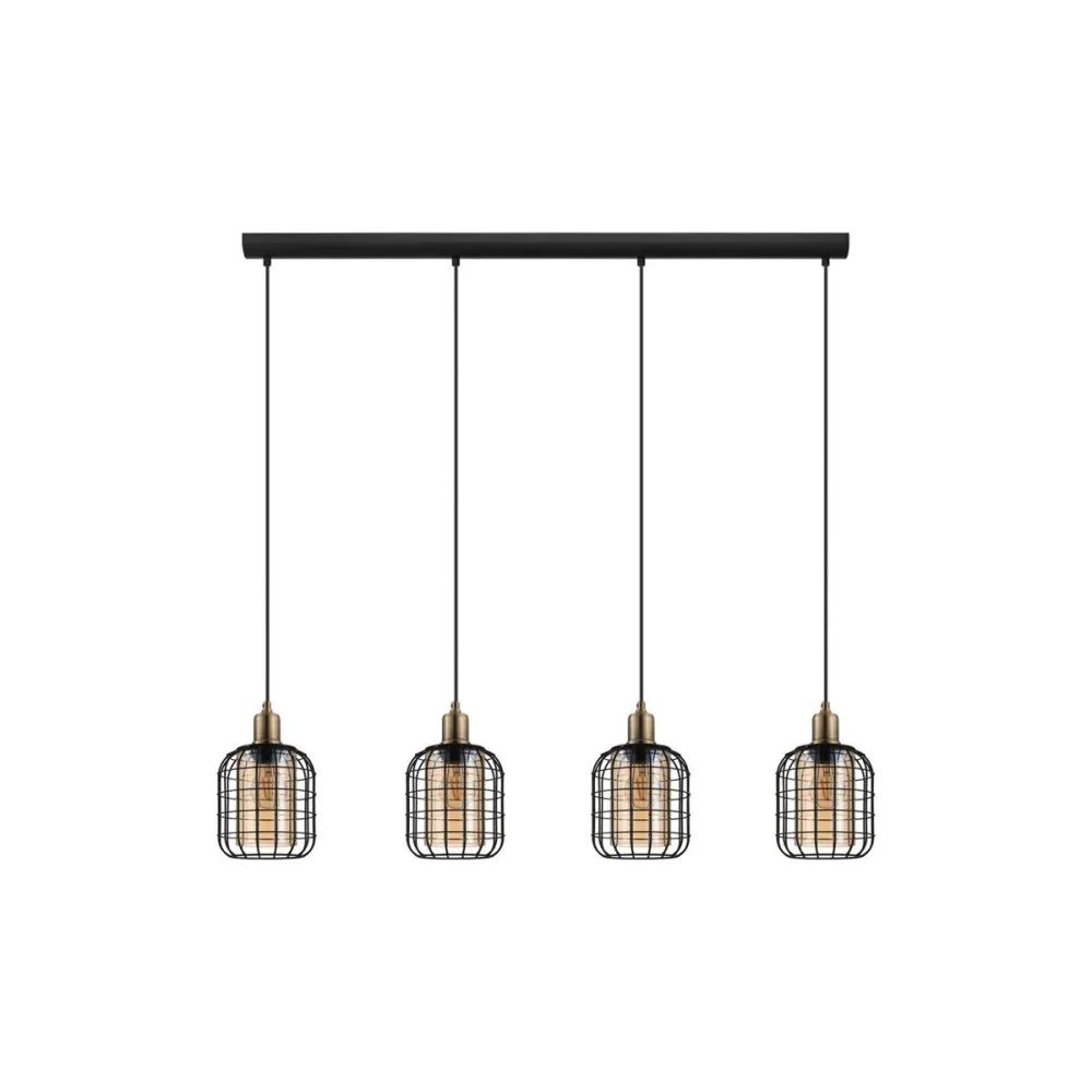 GLOBOSTAR® PULSAR 201-0103 Vintage Κρεμαστό Φωτιστικό Οροφής με Ντουί 4 x E27 AC 220-240V IP20 - Μαύρο - Μ80 x Π22 x Υ46cm