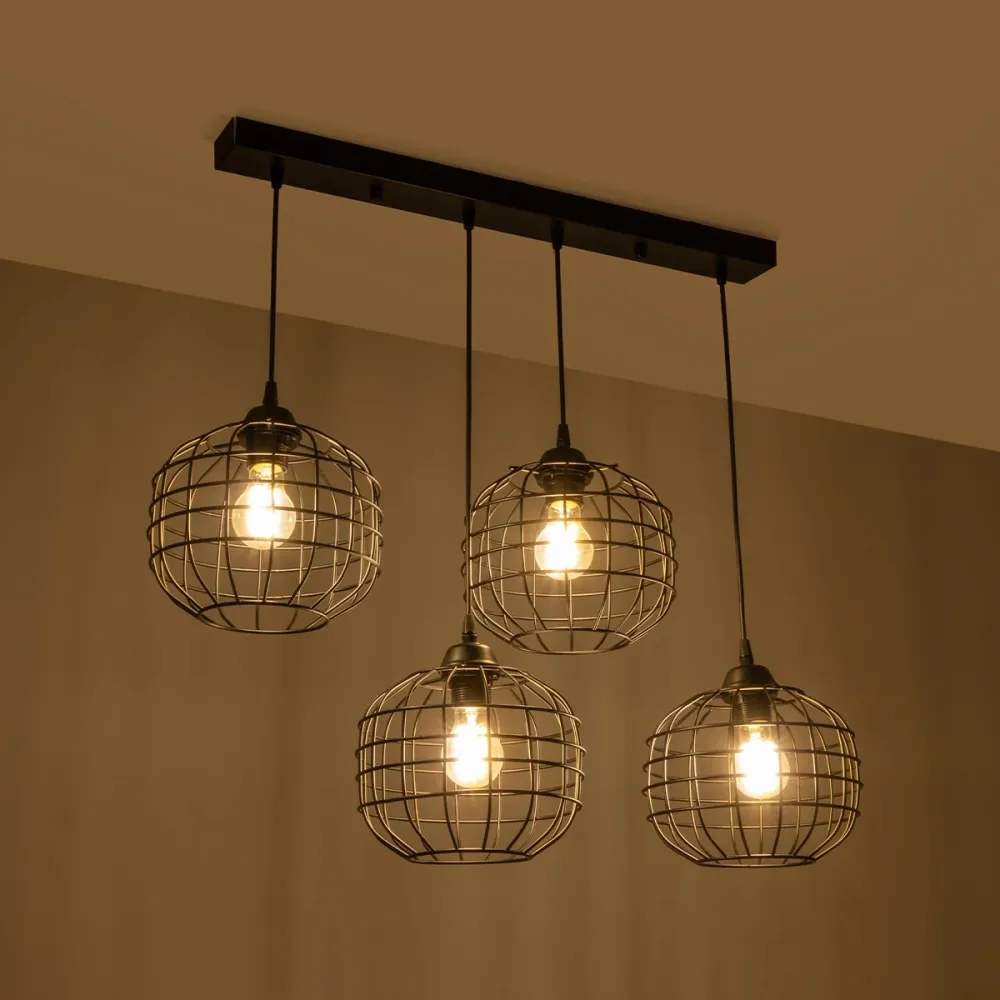 GLOBOSTAR® PULSAR 201-0103 Vintage Κρεμαστό Φωτιστικό Οροφής με Ντουί 4 x E27 AC 220-240V IP20 - Μαύρο - Μ80 x Π22 x Υ46cm