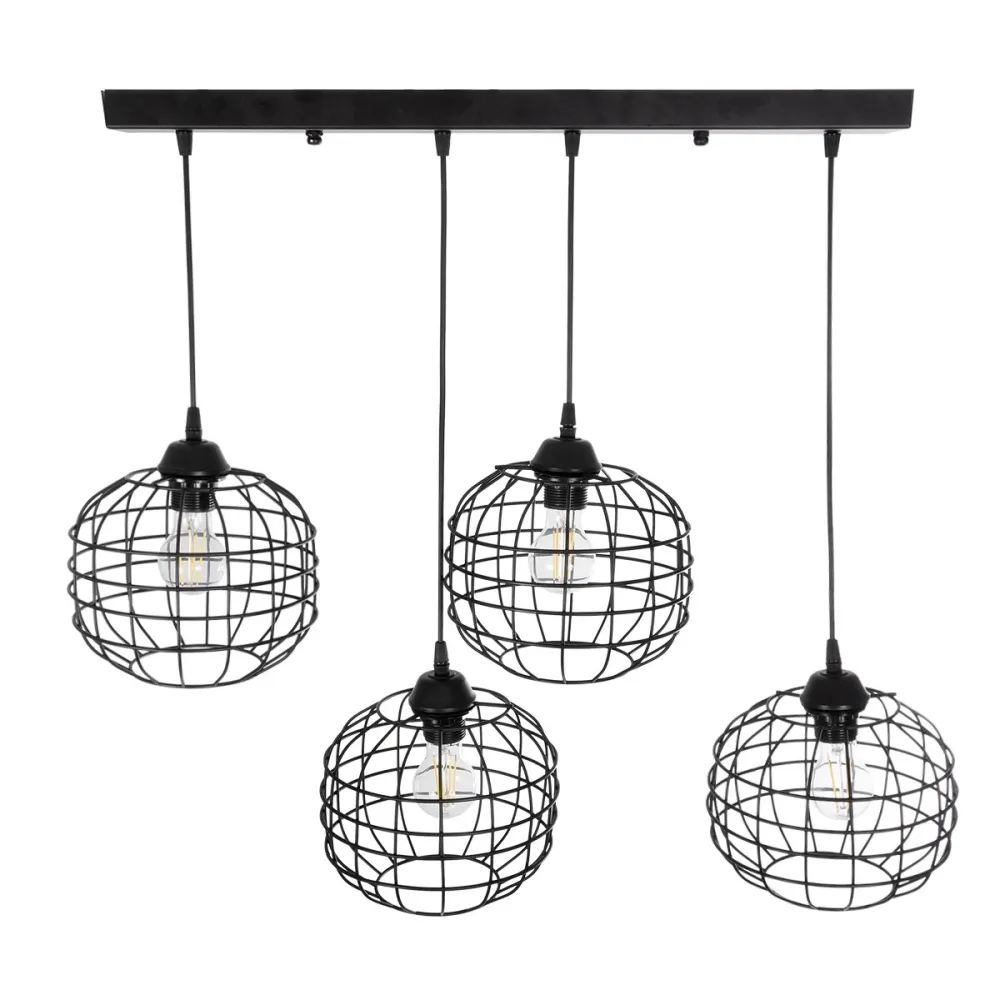 GLOBOSTAR® PULSAR 201-0103 Vintage Κρεμαστό Φωτιστικό Οροφής με Ντουί 4 x E27 AC 220-240V IP20 - Μαύρο - Μ80 x Π22 x Υ46cm