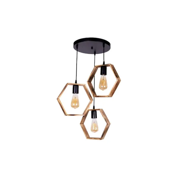 GLOBOSTAR® LUSTRO 201-0105 Vintage Κρεμαστό Φωτιστικό Οροφής με Ντουί 3 x E27 AC 220-240V IP20 - Μαύρο & Καφέ - Μ45 x Π45 x Υ70cm