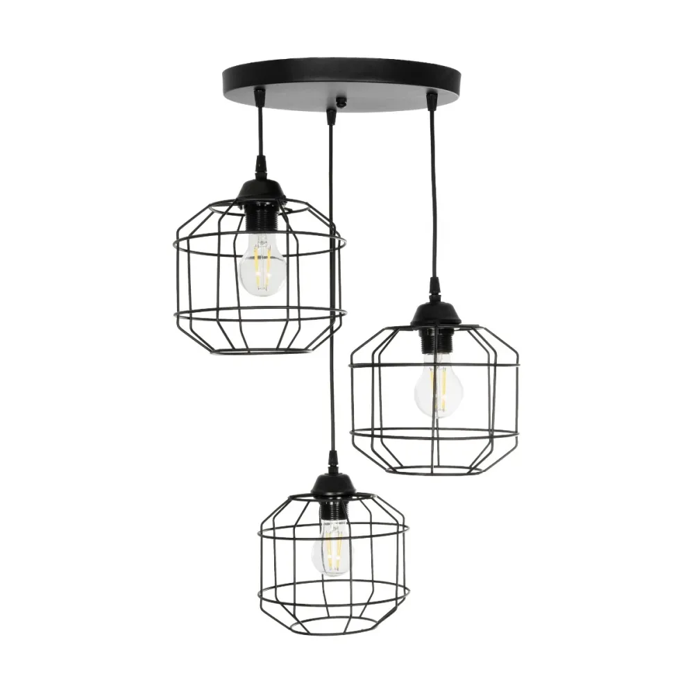 GLOBOSTAR® RAYNO 201-0108 Vintage Κρεμαστό Φωτιστικό Οροφής με Ντουί 3 x E27 AC 220-240V IP20 - Μαύρο - Μ42 x Π42 x Υ60cm