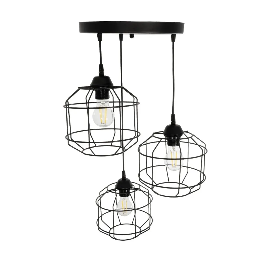 GLOBOSTAR® RAYNO 201-0108 Vintage Κρεμαστό Φωτιστικό Οροφής με Ντουί 3 x E27 AC 220-240V IP20 - Μαύρο - Μ42 x Π42 x Υ60cm