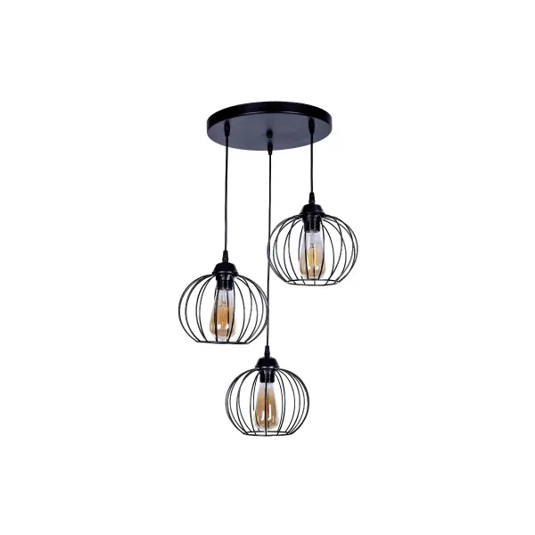 GLOBOSTAR® FLAMIA 201-0109 Vintage Κρεμαστό Φωτιστικό Οροφής με Ντουί 3 x E27 AC 220-240V IP20 - Μαύρο - Μ44 x Π44 x Υ66cm