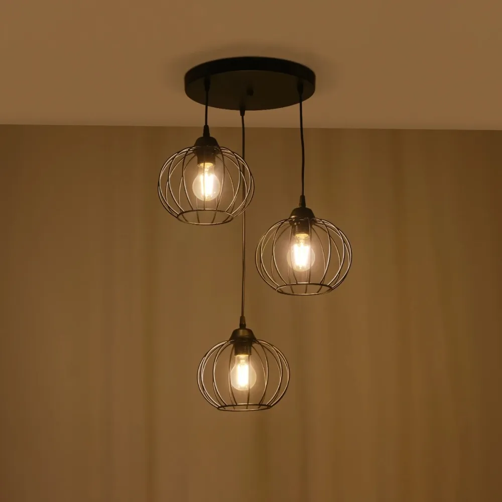 GLOBOSTAR® FLAMIA 201-0109 Vintage Κρεμαστό Φωτιστικό Οροφής με Ντουί 3 x E27 AC 220-240V IP20 - Μαύρο - Μ44 x Π44 x Υ66cm