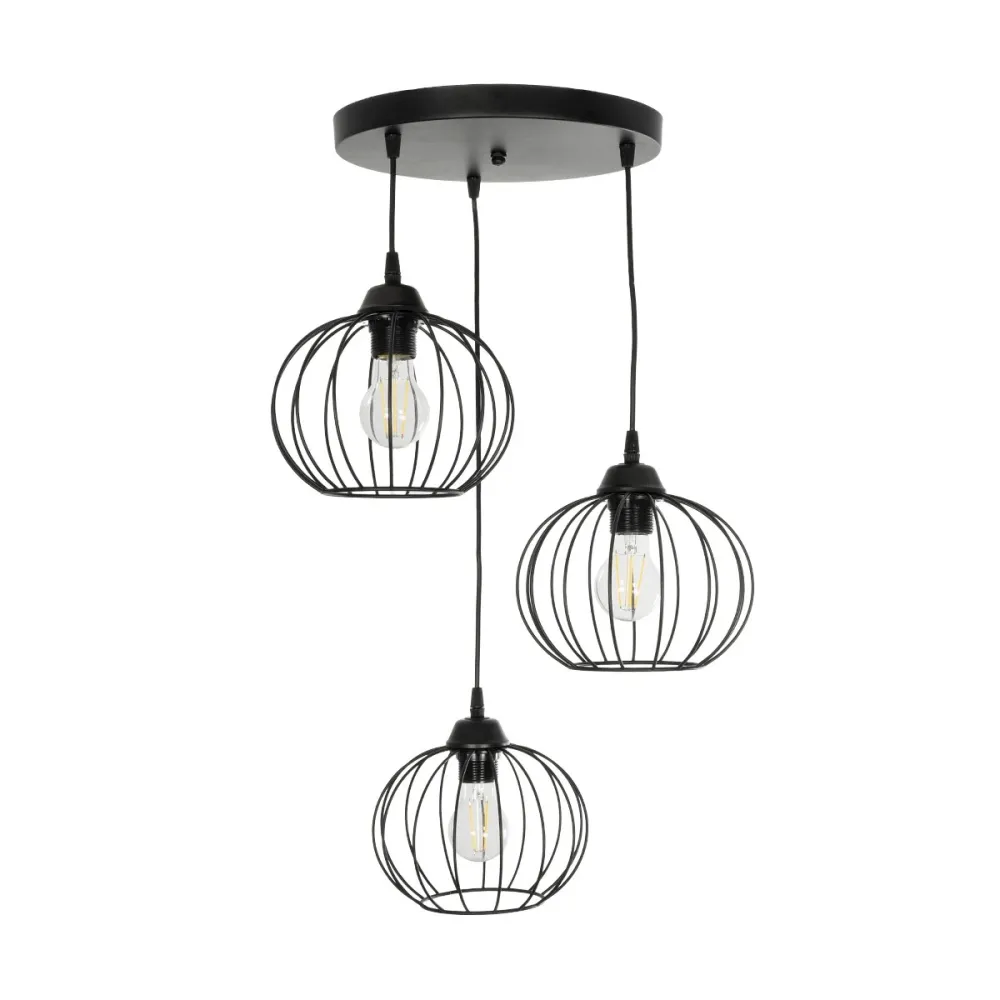 GLOBOSTAR® FLAMIA 201-0109 Vintage Κρεμαστό Φωτιστικό Οροφής με Ντουί 3 x E27 AC 220-240V IP20 - Μαύρο - Μ44 x Π44 x Υ66cm
