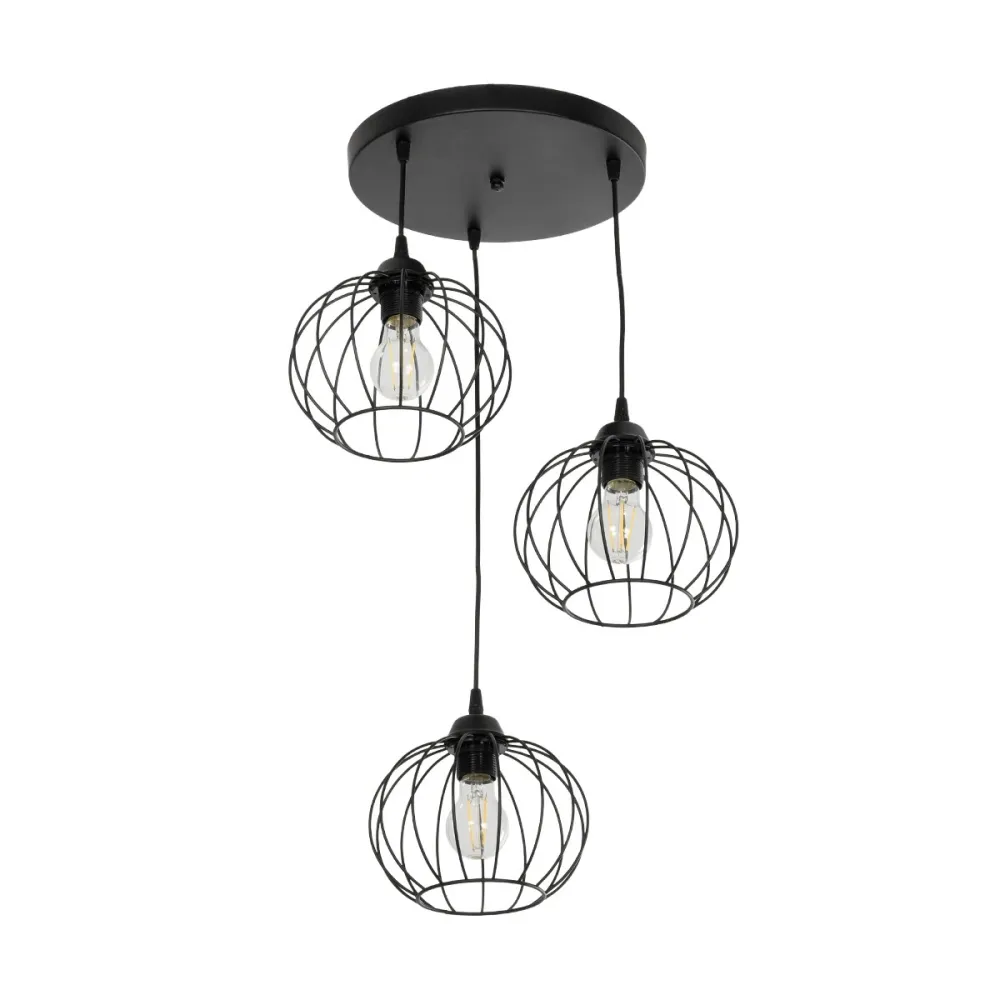 GLOBOSTAR® FLAMIA 201-0109 Vintage Κρεμαστό Φωτιστικό Οροφής με Ντουί 3 x E27 AC 220-240V IP20 - Μαύρο - Μ44 x Π44 x Υ66cm
