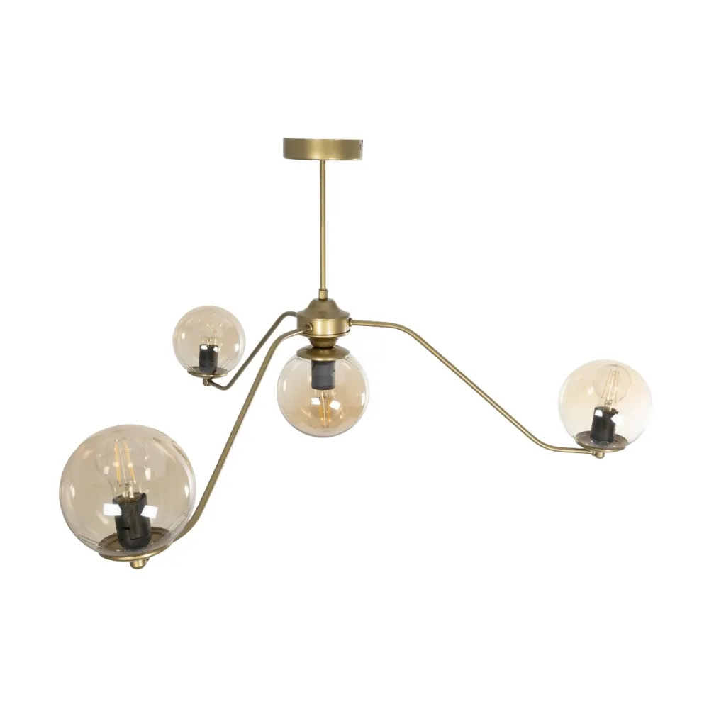 GLOBOSTAR® SUNRAY 201-0110 Vintage Φωτιστικό Οροφής με Ντουί 4 x E27 AC 220-240V IP20 - Χρυσό & Μελί - Μ100 x Π100 x Υ26cm