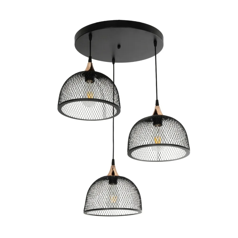 GLOBOSTAR® FLICKA 201-0113 Vintage Κρεμαστό Φωτιστικό Οροφής με Ντουί 3 x E27 AC 220-240V IP20 - Μαύρο & Χάλκινο - Μ55 x Π55 x Υ65cm