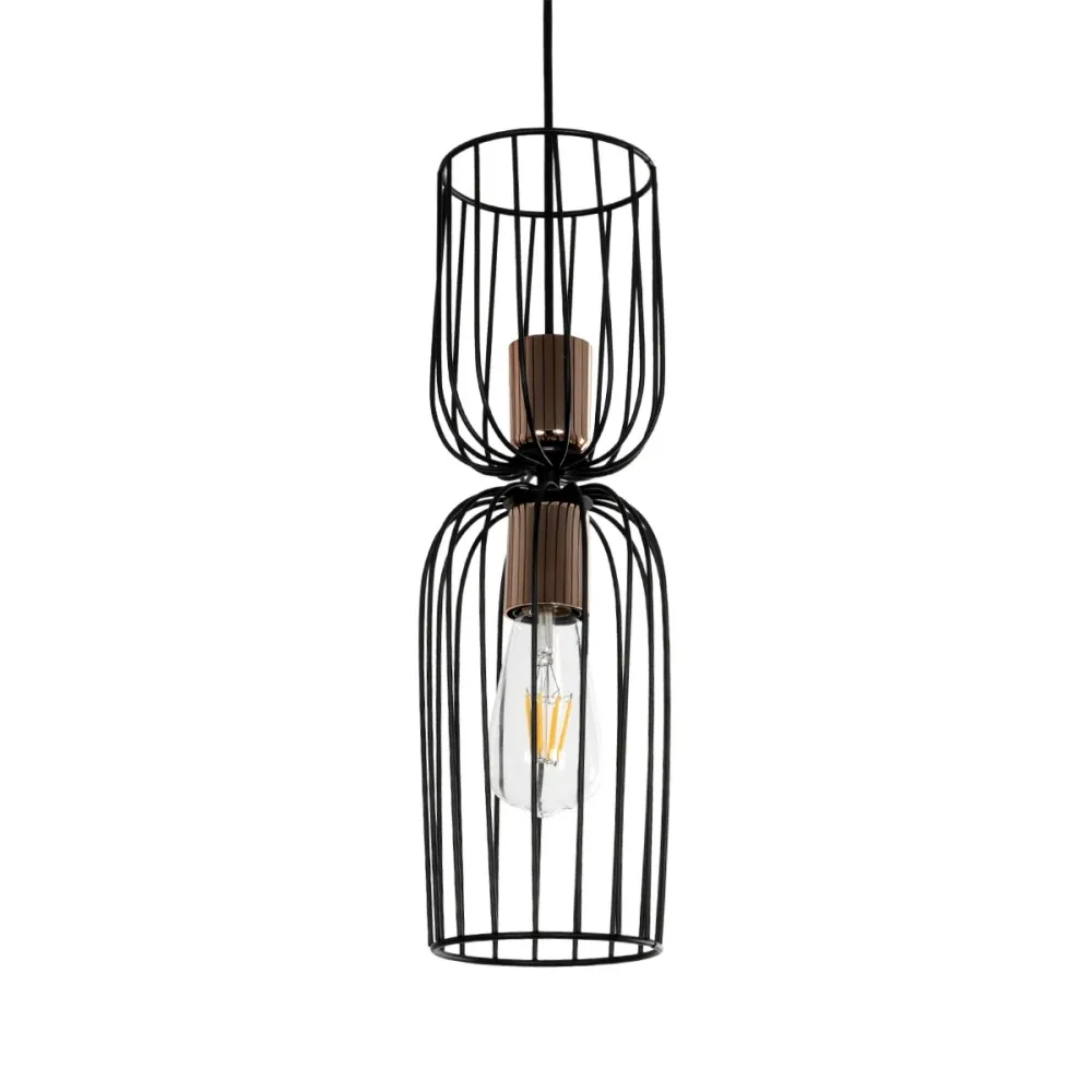 GLOBOSTAR® LAVERA 201-0124 Vintage Κρεμαστό Φωτιστικό Οροφής με Ντουί 1 x E27 AC 220-240V IP20 - Μαύρο & Μπρούτζινο - Μ14 x Π14 x Υ44cm