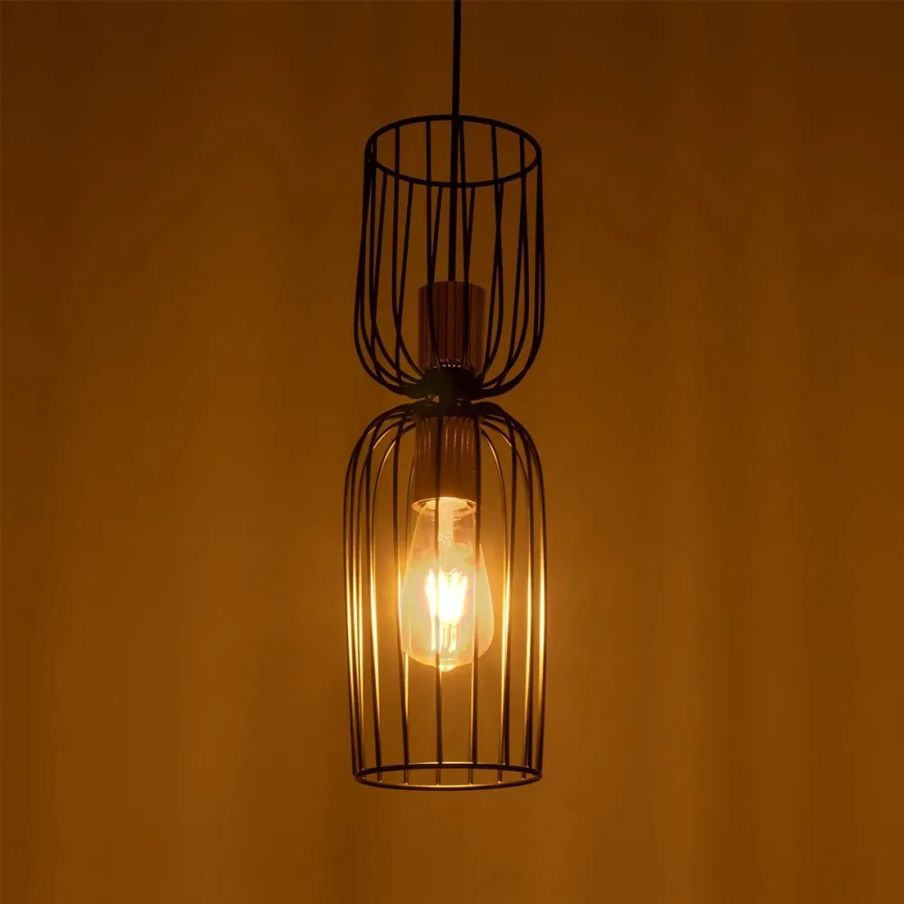 GLOBOSTAR® LAVERA 201-0124 Vintage Κρεμαστό Φωτιστικό Οροφής με Ντουί 1 x E27 AC 220-240V IP20 - Μαύρο & Μπρούτζινο - Μ14 x Π14 x Υ44cm