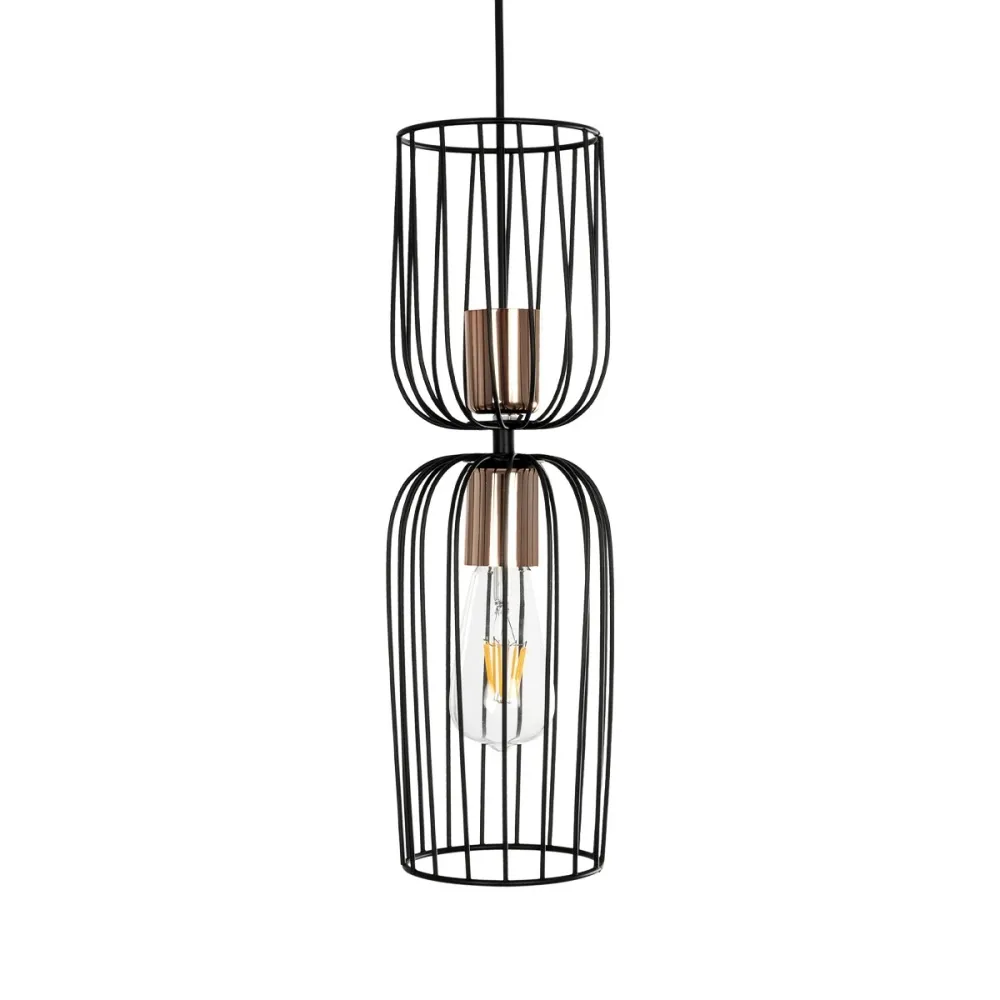 GLOBOSTAR® LAVERA 201-0124 Vintage Κρεμαστό Φωτιστικό Οροφής με Ντουί 1 x E27 AC 220-240V IP20 - Μαύρο & Μπρούτζινο - Μ14 x Π14 x Υ44cm
