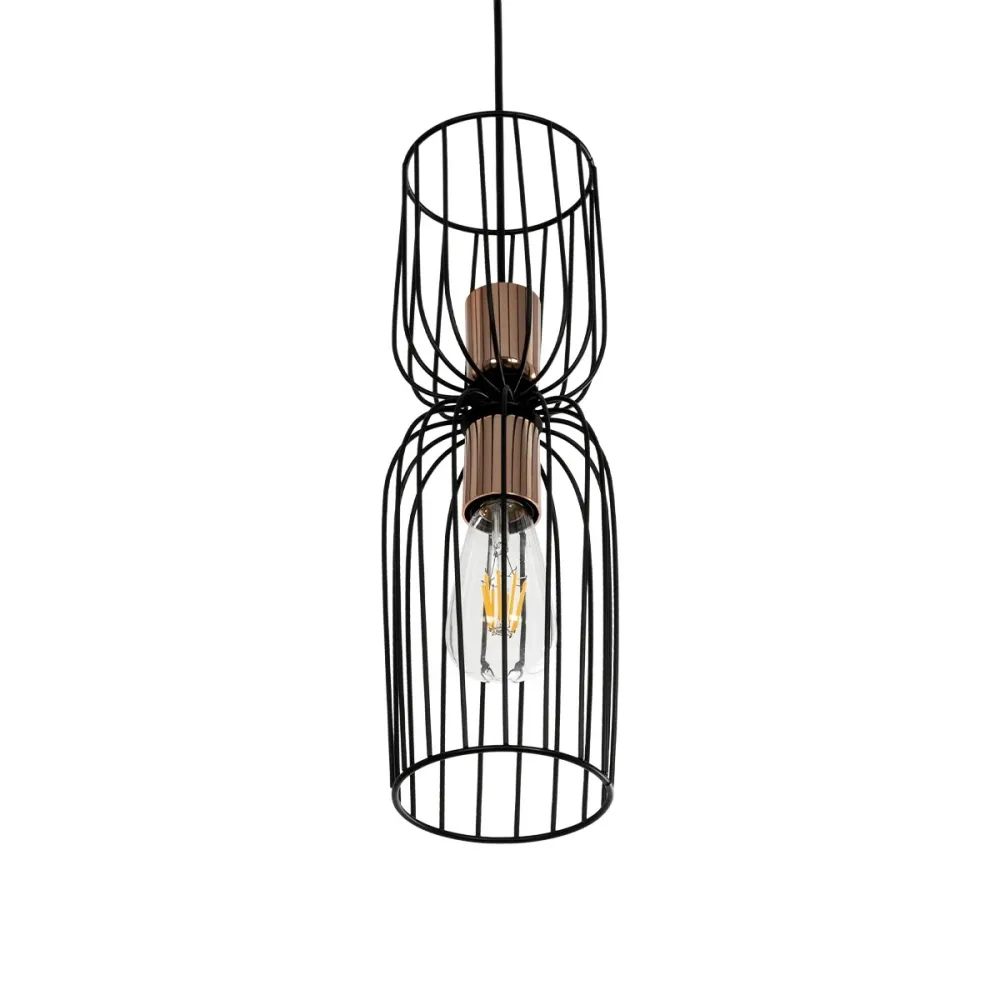 GLOBOSTAR® LAVERA 201-0124 Vintage Κρεμαστό Φωτιστικό Οροφής με Ντουί 1 x E27 AC 220-240V IP20 - Μαύρο & Μπρούτζινο - Μ14 x Π14 x Υ44cm