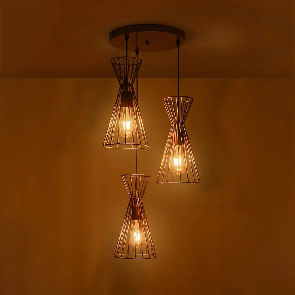 GLOBOSTAR® FLIXIO 201-0126 Vintage Κρεμαστό Φωτιστικό Οροφής με Ντουί 3 x E27 AC 220-240V IP20 - Χρυσό - Μ40 x Π40 x Υ70cm