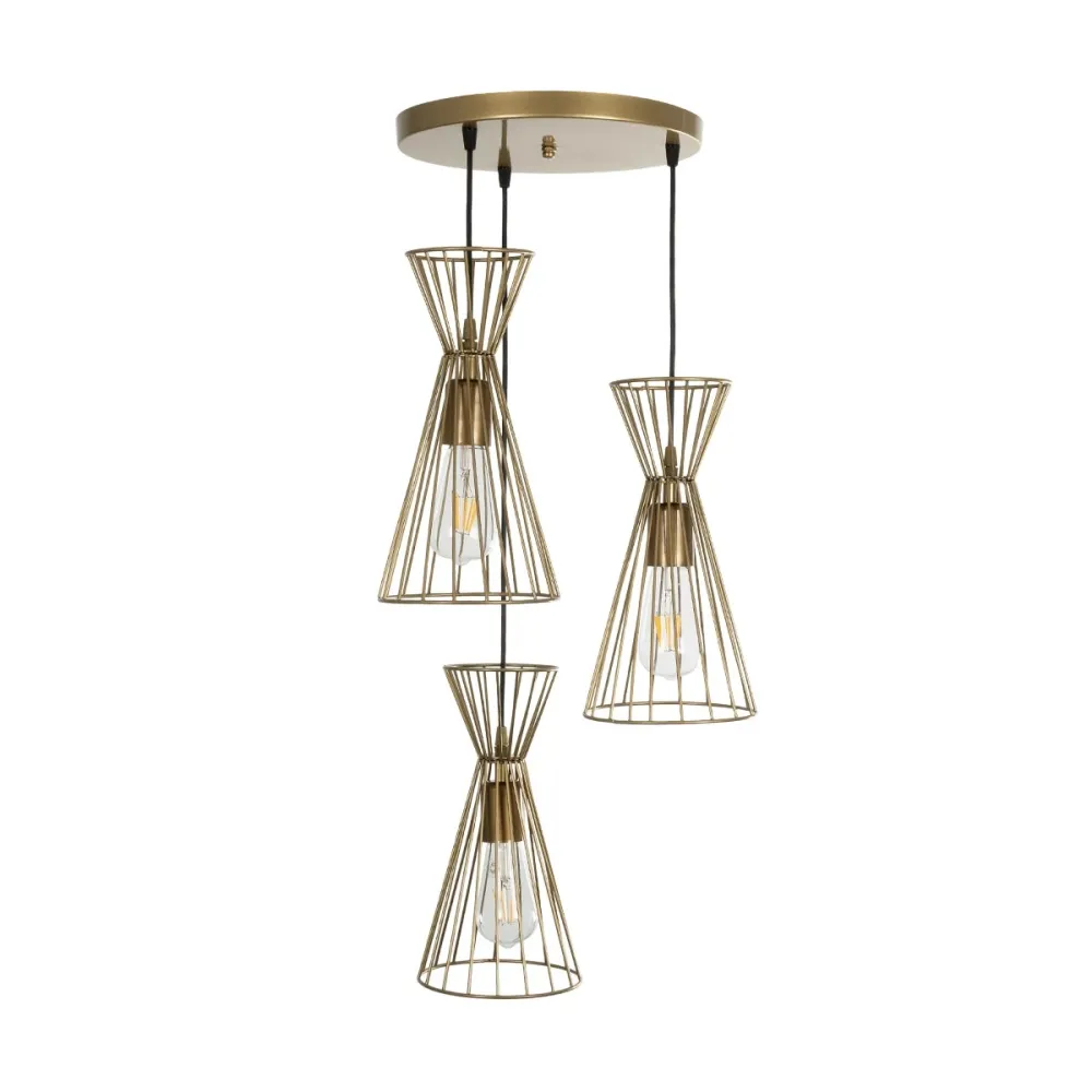 GLOBOSTAR® FLIXIO 201-0126 Vintage Κρεμαστό Φωτιστικό Οροφής με Ντουί 3 x E27 AC 220-240V IP20 - Χρυσό - Μ40 x Π40 x Υ70cm
