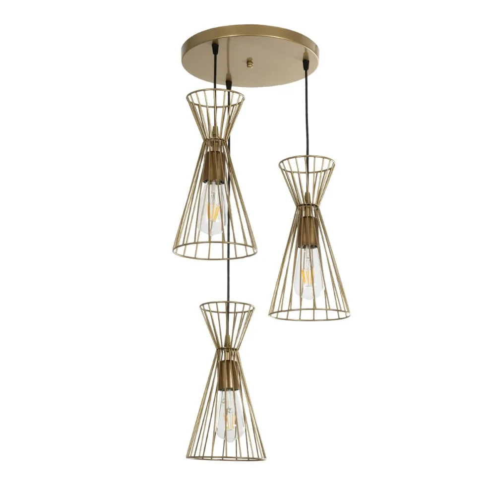 GLOBOSTAR® FLIXIO 201-0126 Vintage Κρεμαστό Φωτιστικό Οροφής με Ντουί 3 x E27 AC 220-240V IP20 - Χρυσό - Μ40 x Π40 x Υ70cm