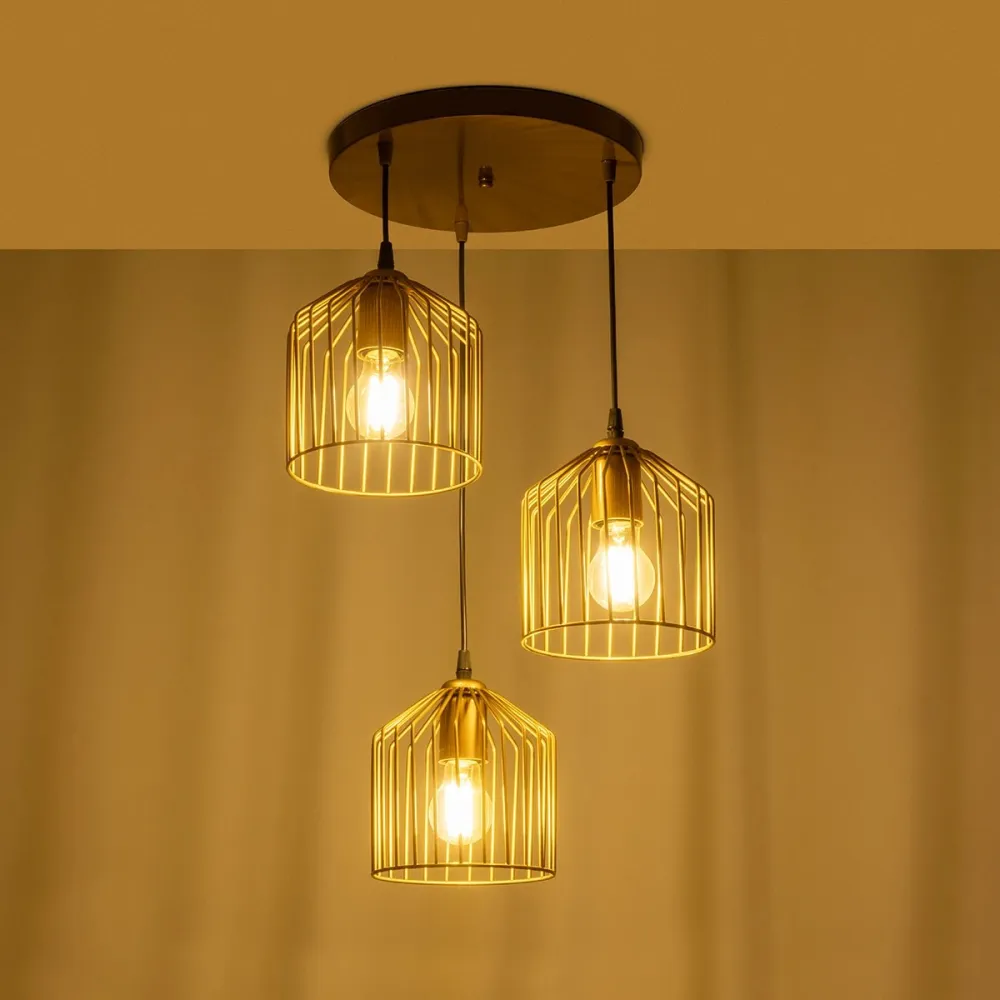 GLOBOSTAR® FLIXIO 201-0138 Vintage Κρεμαστό Φωτιστικό Οροφής με Ντουί 3 x E27 AC 220-240V IP20 - Χρυσό - Μ30 x Π30 x Υ70cm