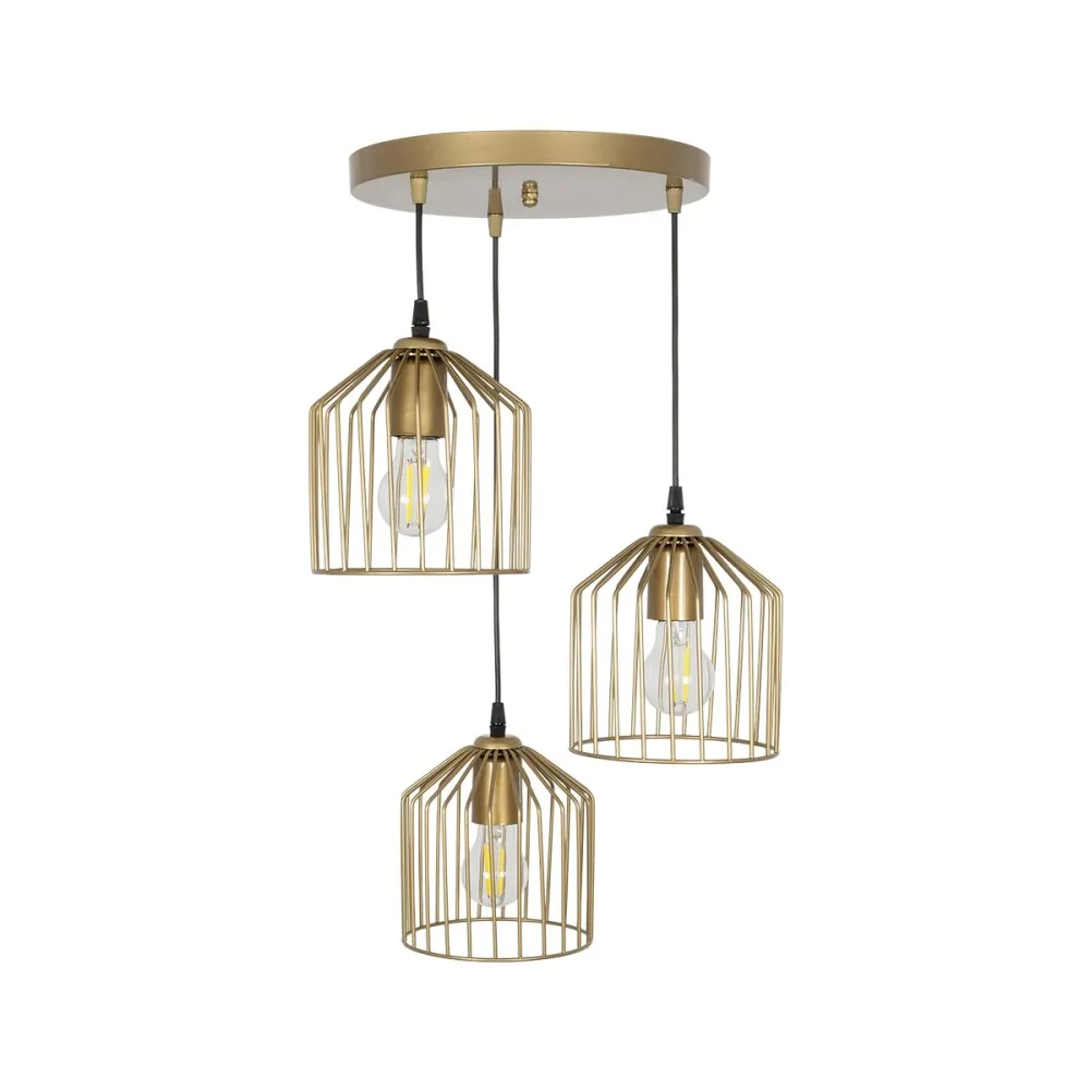 GLOBOSTAR® FLIXIO 201-0138 Vintage Κρεμαστό Φωτιστικό Οροφής με Ντουί 3 x E27 AC 220-240V IP20 - Χρυσό - Μ30 x Π30 x Υ70cm