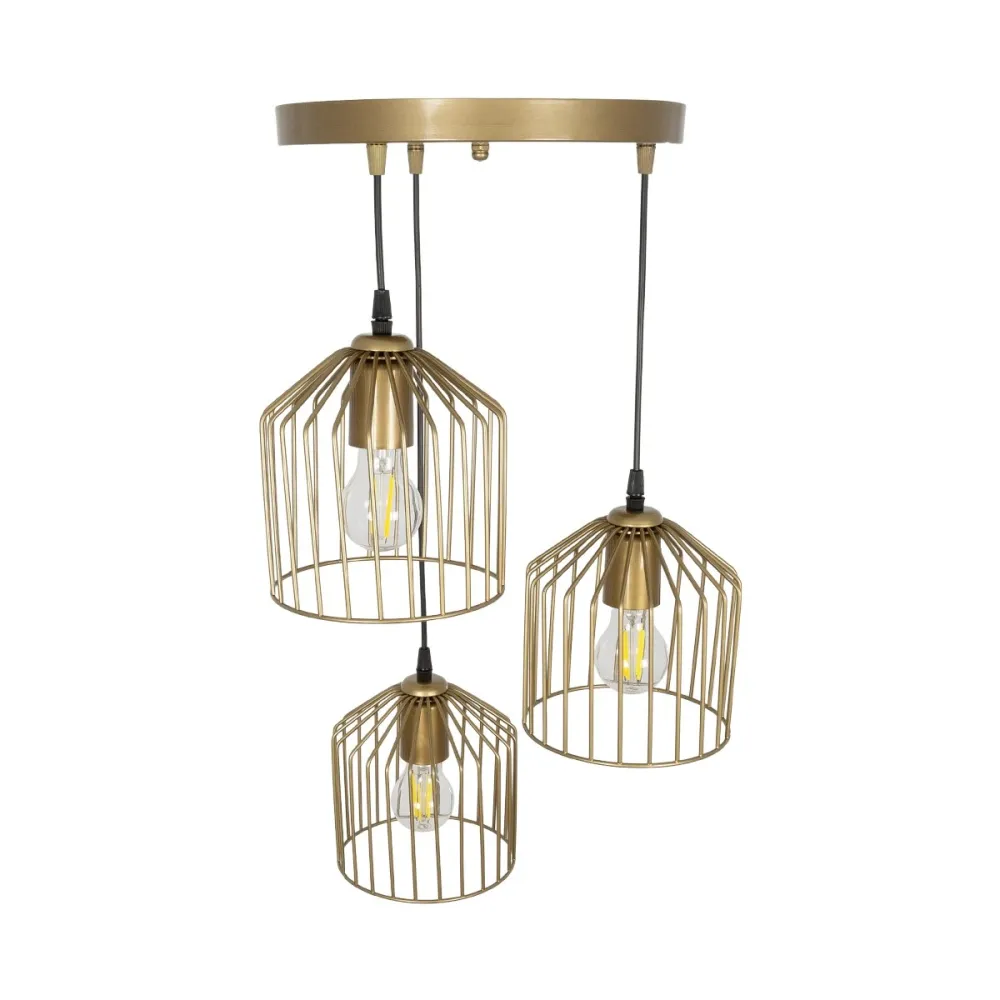 GLOBOSTAR® FLIXIO 201-0138 Vintage Κρεμαστό Φωτιστικό Οροφής με Ντουί 3 x E27 AC 220-240V IP20 - Χρυσό - Μ30 x Π30 x Υ70cm