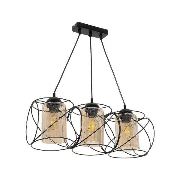 GLOBOSTAR® GLINDER 201-0141 Vintage Κρεμαστό Φωτιστικό Οροφής με Ντουί 3 x E27 AC 220-240V IP20 - Μαύρο & Μελί - Μ53 x Π25 x Υ23cm