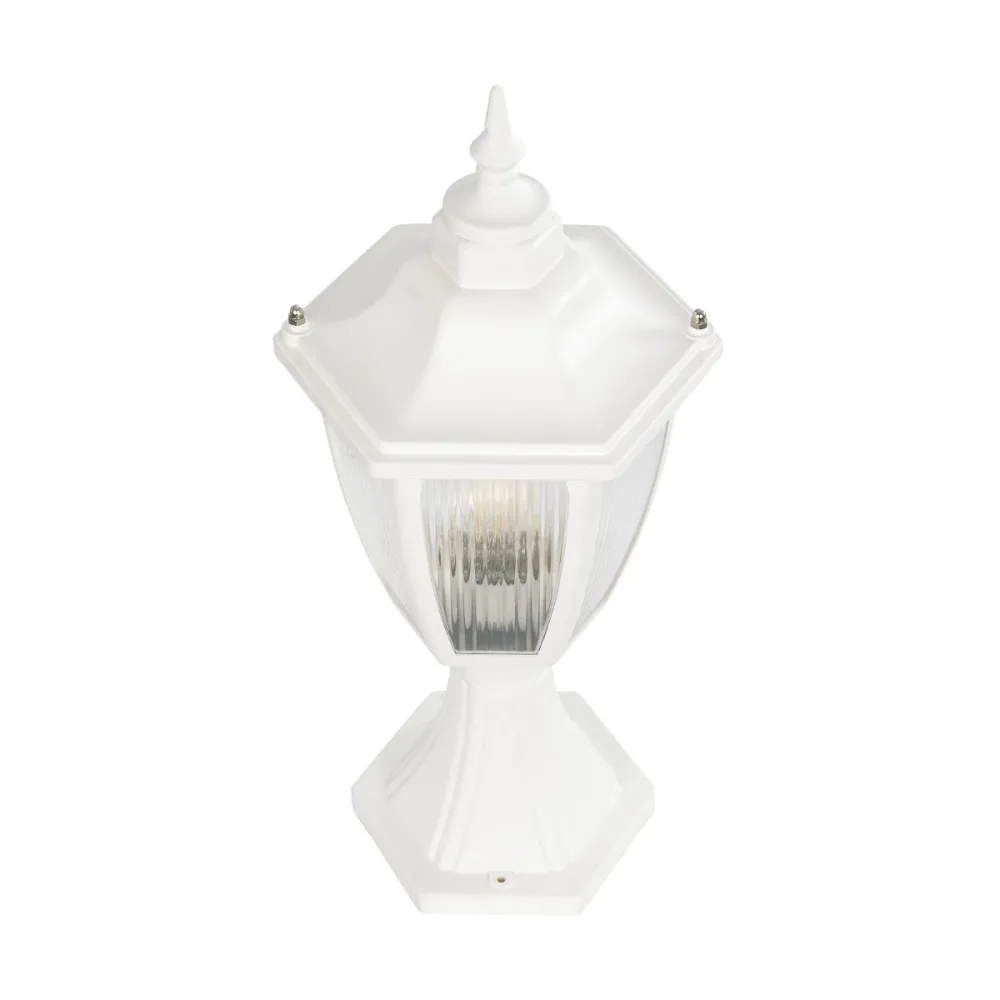GloboStar® ENGLAND 202-0010 Vintage Επιδαπέδιο Φωτιστικό Φαναράκι Μονόφωτο 1 x E27 IP44 Λευκό & Διάφανο Πλαστικό - Μ20 x Π20 x Υ45cm