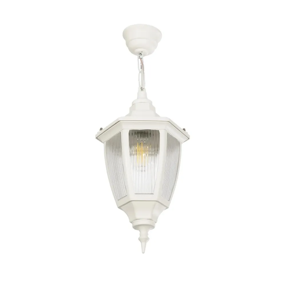 GLOBOSTAR® ENGLAND 202-0014 Vintage Κρεμαστό Φωτιστικό Οροφής με Ντουί 1 x E27 AC 220-240V IP44 - Λευκό - Μ20 x Π20 x Υ35cm