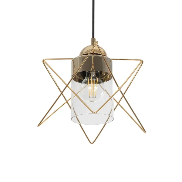 GLOBOSTAR® PLEX 202-0037 Μοντέρνο Κρεμαστό Φωτιστικό Οροφής με Ντουί 1 x E27 AC 220-240V IP20 - Χρυσό & Διάφανο - Μ25 x Π25 x Υ23cm