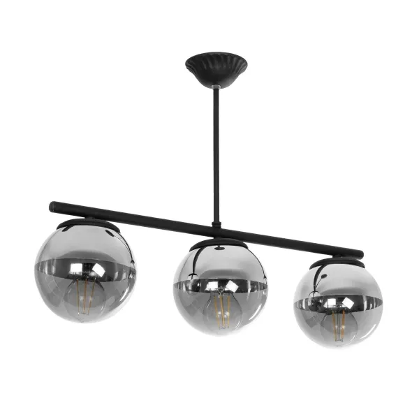 GloboStar® CITY 202-0043 Μοντέρνο Φωτιστικό Οροφής Μπάλα Τρίφωτο 3 x E27 IP20 Μαύρο Μέταλλο με Διάφανο Γυαλί - Μ55 x Π15 x Υ43cm