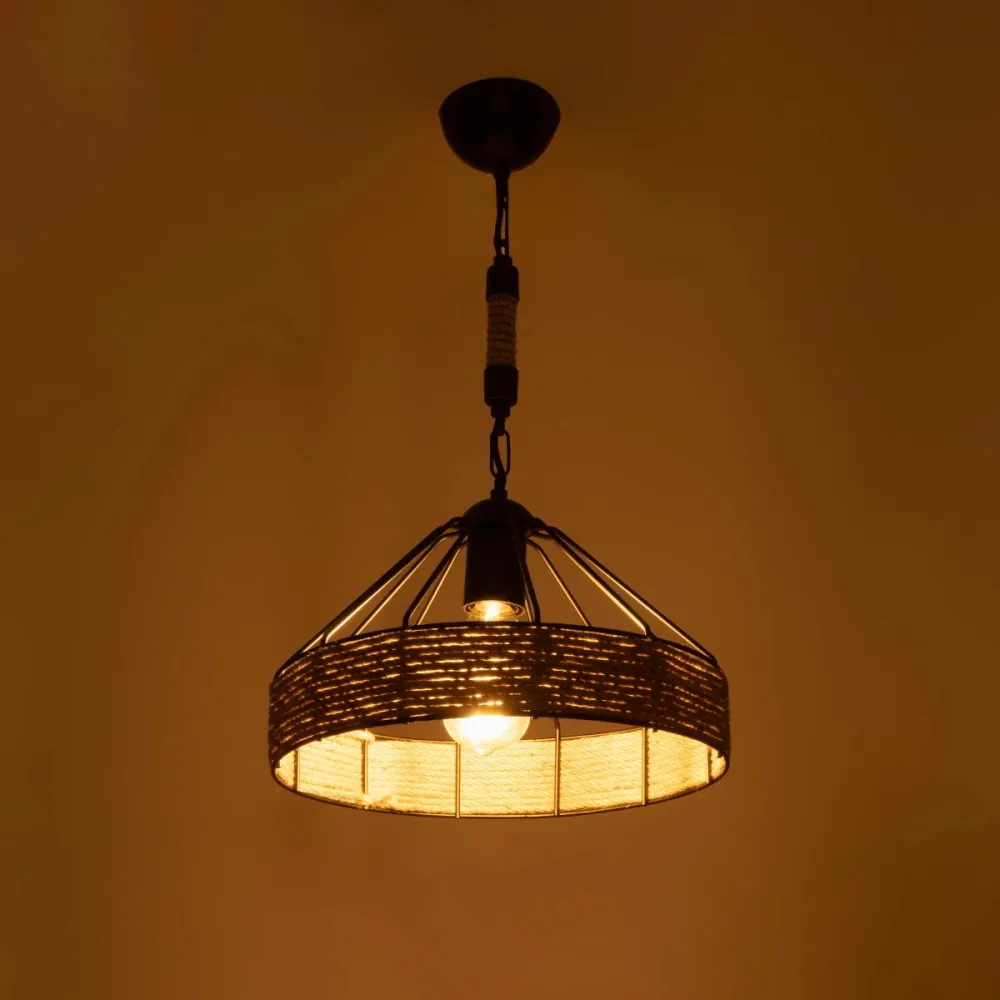 GLOBOSTAR® ZION 203-0003 Vintage Κρεμαστό Φωτιστικό Οροφής με Ντουί 1 x E27 AC 220-240V IP20 - Μαύρο & Μπεζ - Μ33 x Π33 x Υ29cm