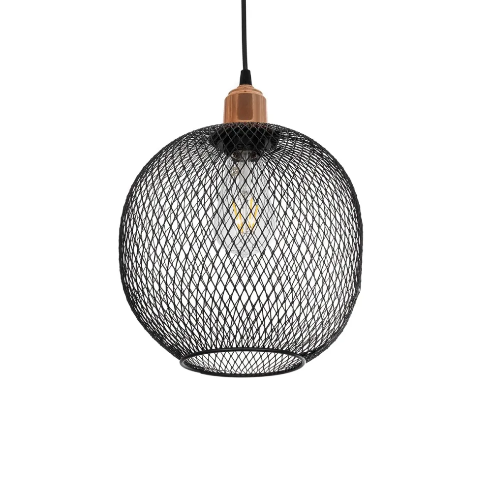 GLOBOSTAR® WIRE 203-0004 Μοντέρνο Κρεμαστό Φωτιστικό Οροφής με Ντουί 1 x E27 AC 220-240V IP20 - Μαύρο & Χάλκινο - Μ25 x Π25 x Υ30cm