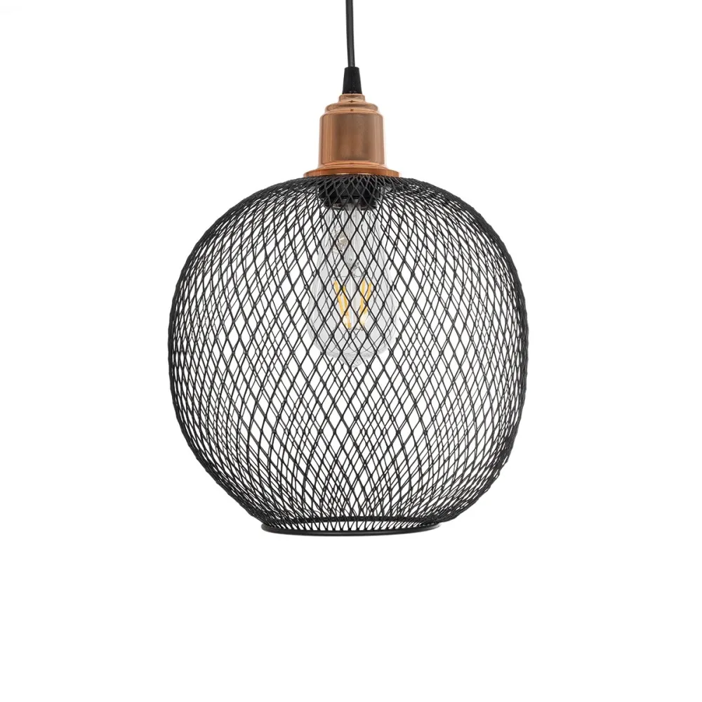 GLOBOSTAR® WIRE 203-0004 Μοντέρνο Κρεμαστό Φωτιστικό Οροφής με Ντουί 1 x E27 AC 220-240V IP20 - Μαύρο & Χάλκινο - Μ25 x Π25 x Υ30cm