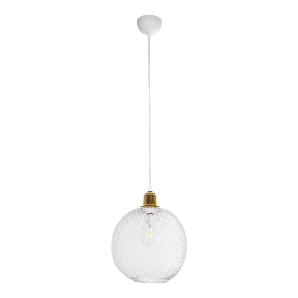 GLOBOSTAR® WIRE 203-0005 Μοντέρνο Κρεμαστό Φωτιστικό Οροφής με Ντουί 1 x E27 AC 220-240V IP20 - Λευκό & Χρυσό - Μ25 x Π25 x Υ30cm