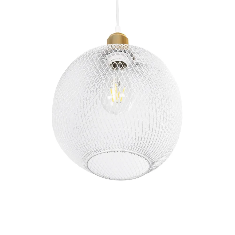 GLOBOSTAR® WIRE 203-0005 Μοντέρνο Κρεμαστό Φωτιστικό Οροφής με Ντουί 1 x E27 AC 220-240V IP20 - Λευκό & Χρυσό - Μ25 x Π25 x Υ30cm
