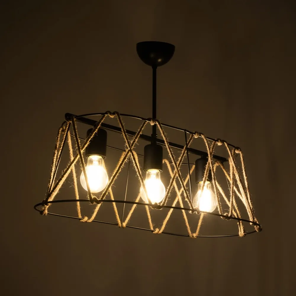GLOBOSTAR® GATSBY 203-0006 Vintage Κρεμαστό Φωτιστικό Οροφής με Ντουί 3 x E27 AC 220-240V IP20 - Μαύρο & Μπεζ - Μ60 x Π28 x Υ22cm