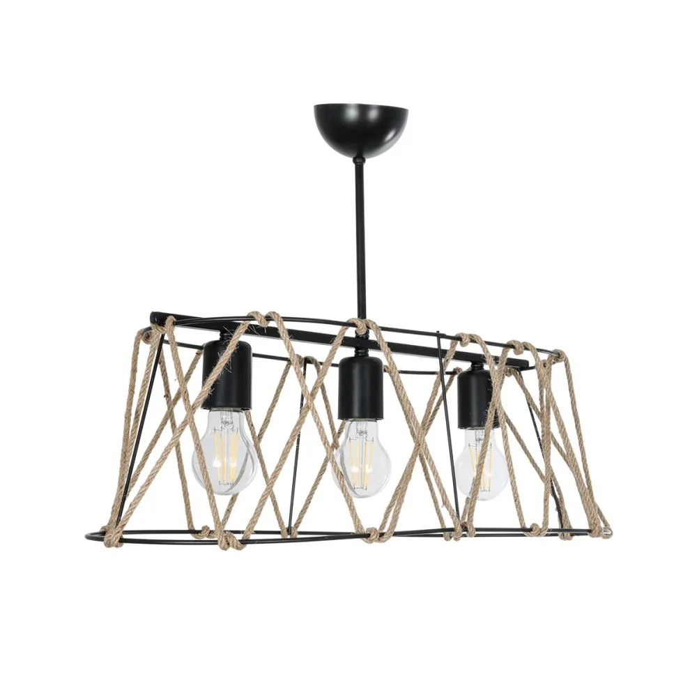 GLOBOSTAR® GATSBY 203-0006 Vintage Κρεμαστό Φωτιστικό Οροφής με Ντουί 3 x E27 AC 220-240V IP20 - Μαύρο & Μπεζ - Μ60 x Π28 x Υ22cm