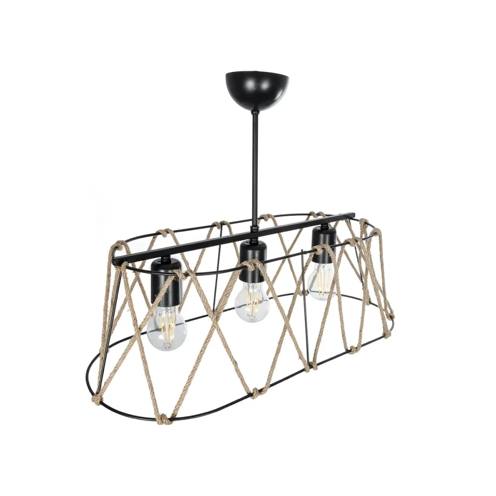 GLOBOSTAR® GATSBY 203-0006 Vintage Κρεμαστό Φωτιστικό Οροφής με Ντουί 3 x E27 AC 220-240V IP20 - Μαύρο & Μπεζ - Μ60 x Π28 x Υ22cm