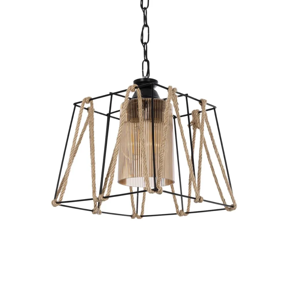 GLOBOSTAR® GATSBY 203-0007 Vintage Κρεμαστό Φωτιστικό Οροφής με Ντουί 1 x E27 AC 220-240V IP20 - Μαύρο & Μπεζ - Μ25 x Π25 x Υ25cm