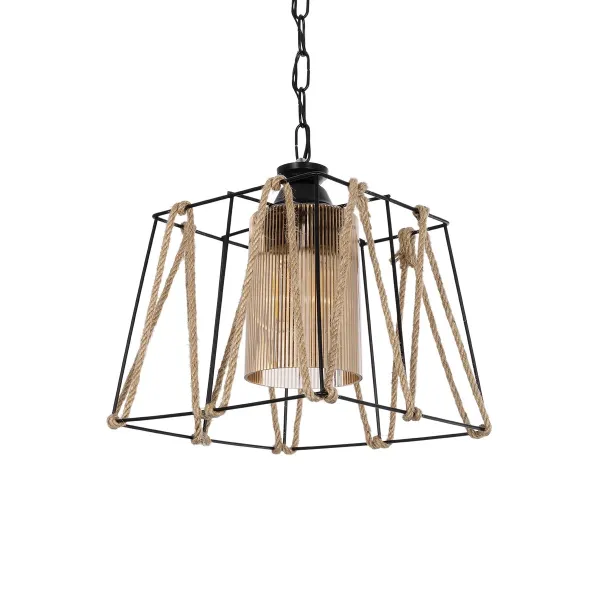GLOBOSTAR® GATSBY 203-0007 Vintage Κρεμαστό Φωτιστικό Οροφής με Ντουί 1 x E27 AC 220-240V IP20 - Μαύρο, Μπεζ & Μελί - Μ25 x Π25 x Υ25cm
